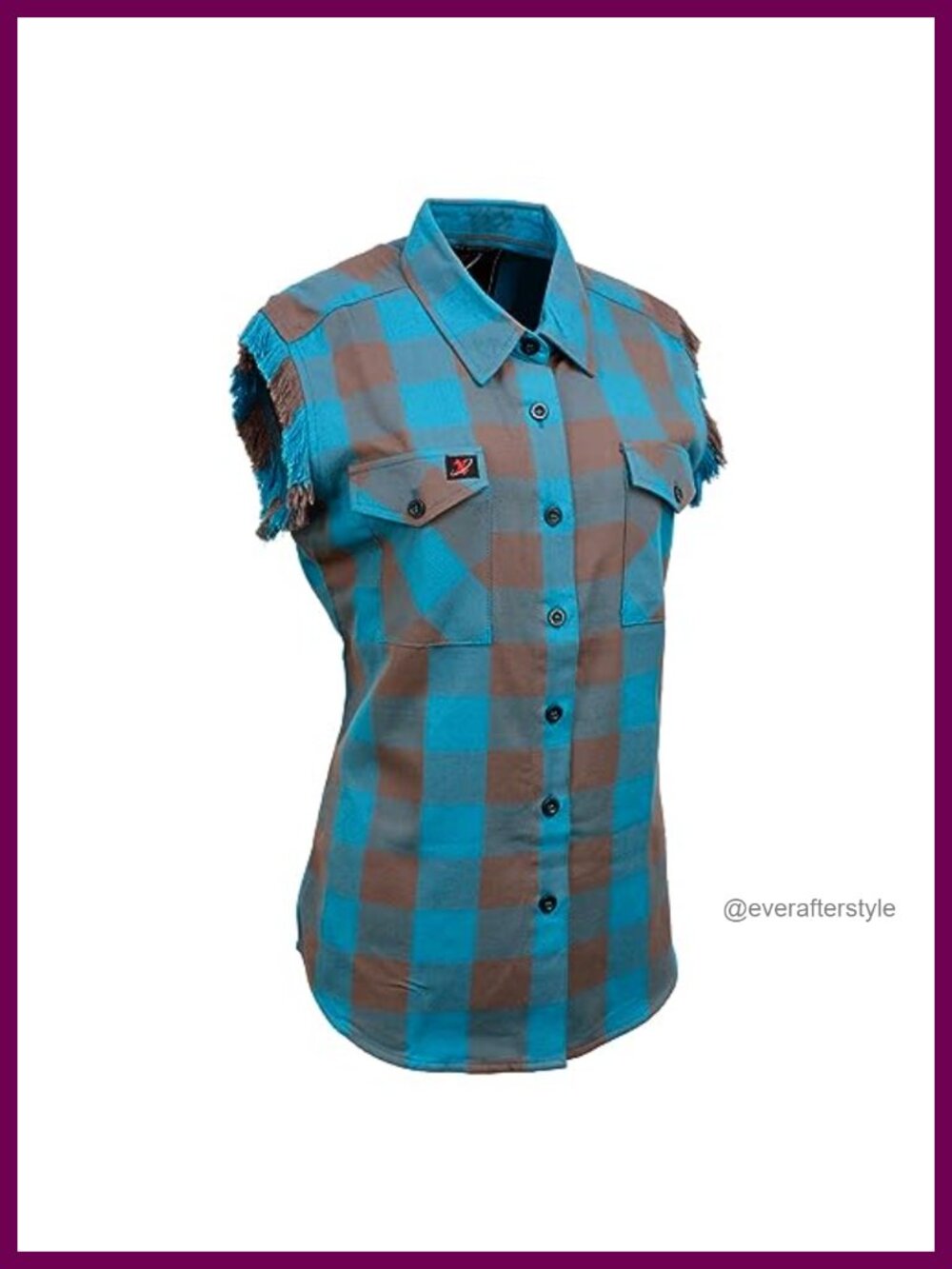 Women's Cotton Flannel Sleeveless Button Down Cut Off Shirt with Frill Arm